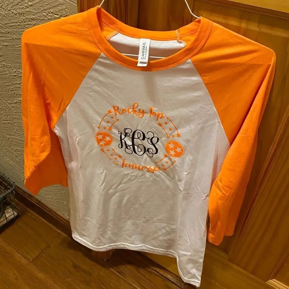(NWOT) Rocky Top Tn ladies small baseball orange long sleeve t-shirt